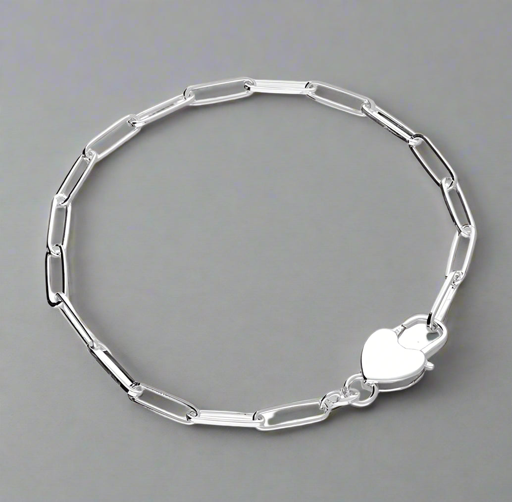 Sterling Silver 19cm Heart Padlock Bracelet