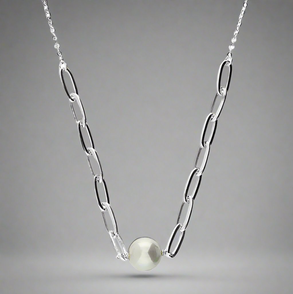 Sterling Silver Pearl Paperclip Necklace
