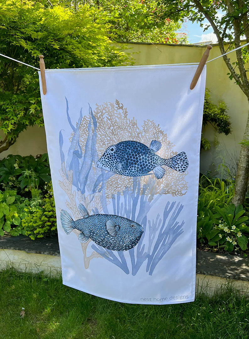 100% Cotton Puffer Fish Tea Towel