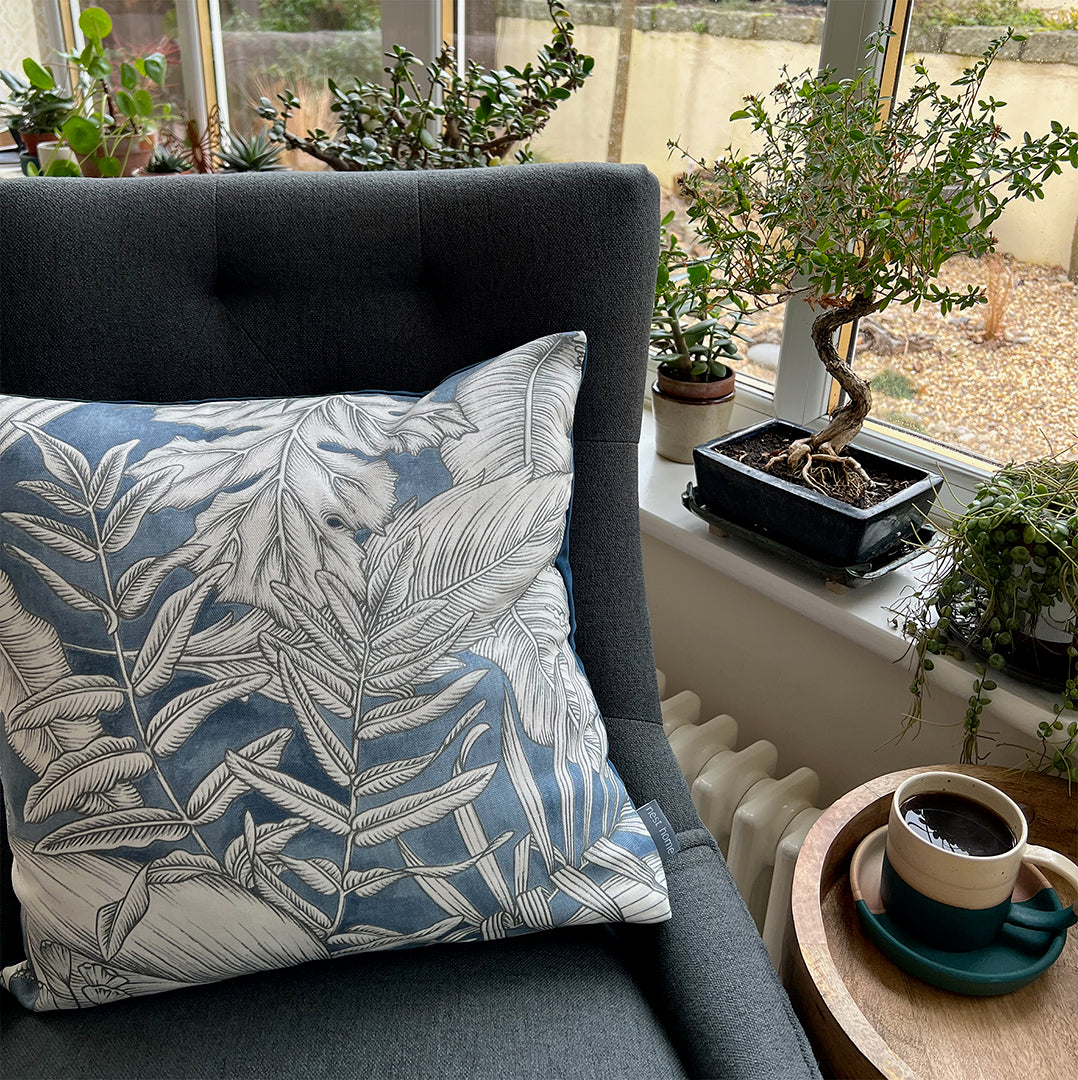 Blue Palm Cushion Cover