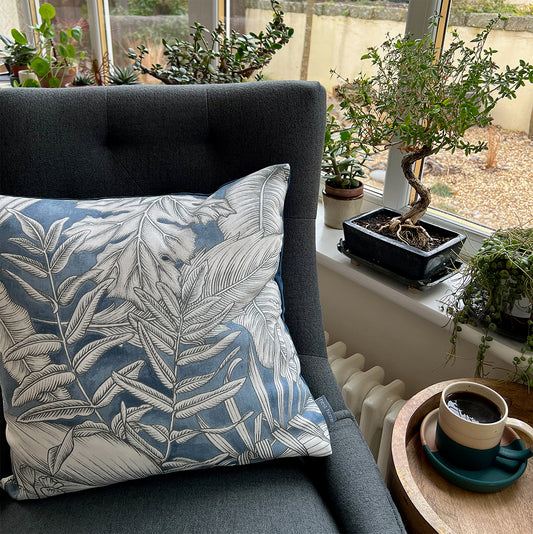 Blue Palm Cushion Cover