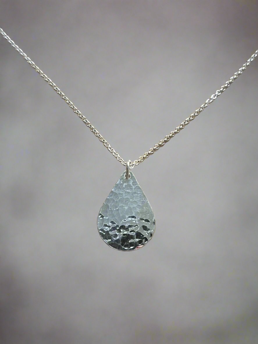 Silver Hammered Teardrop Necklace