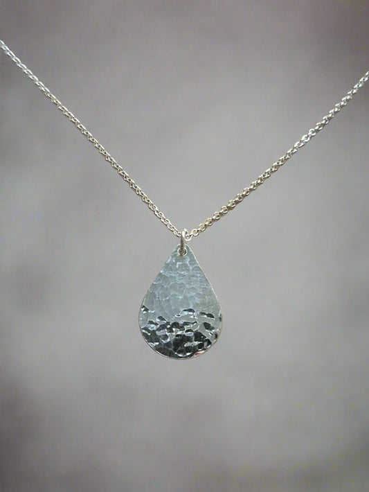 Silver Hammered Teardrop Necklace