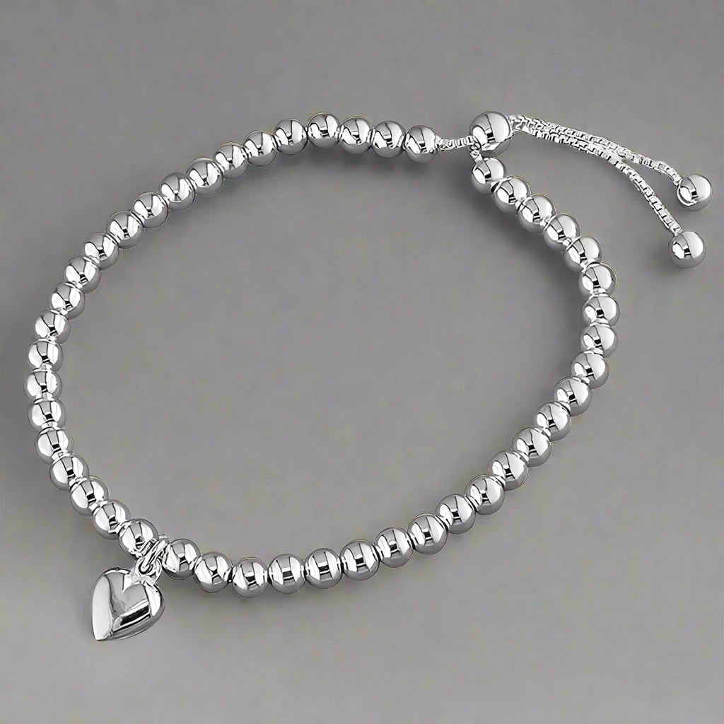 Sterling Silver Bead Slider Bracelet with Heart