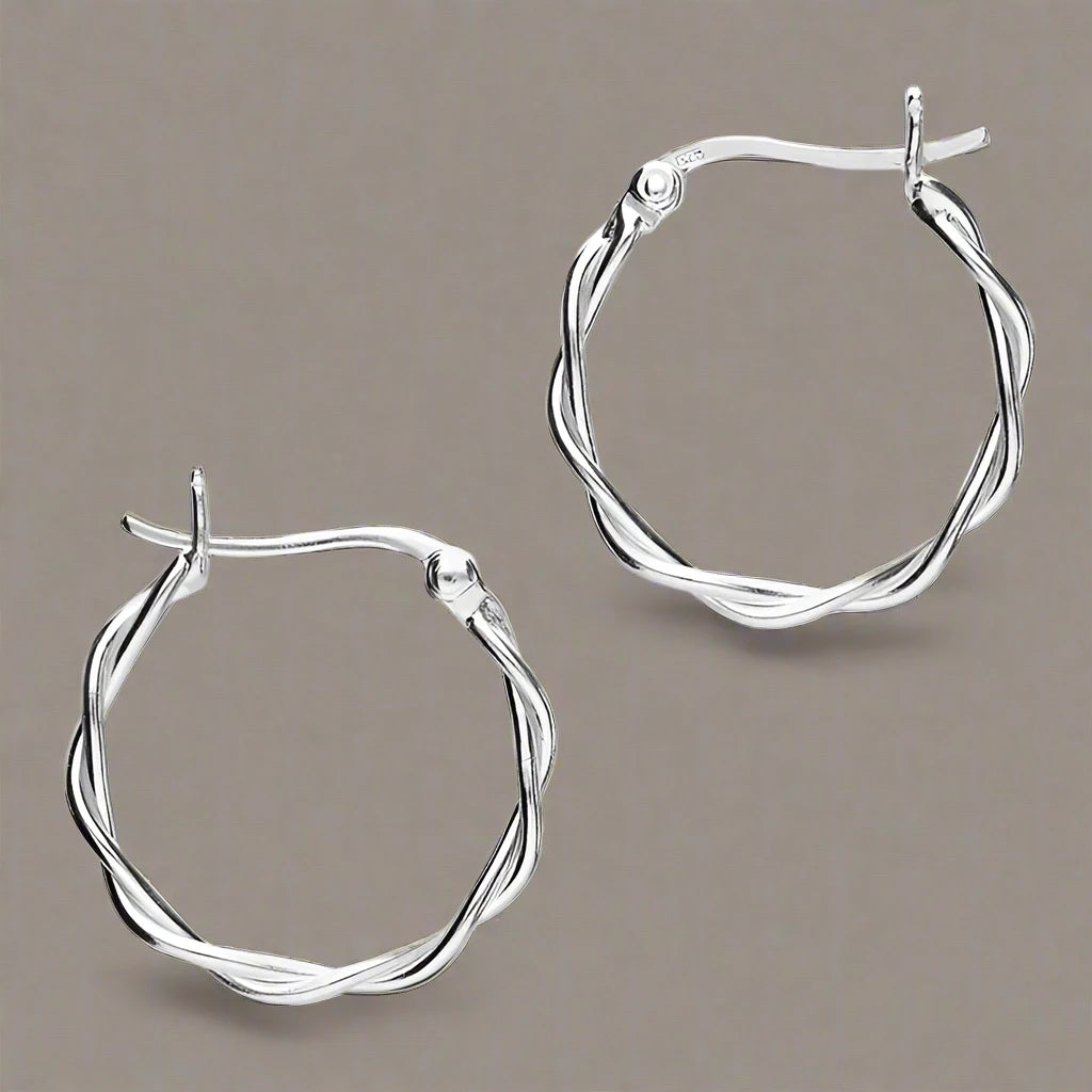 Sterling Silver 20mm Creole Hoop Twist Earrings