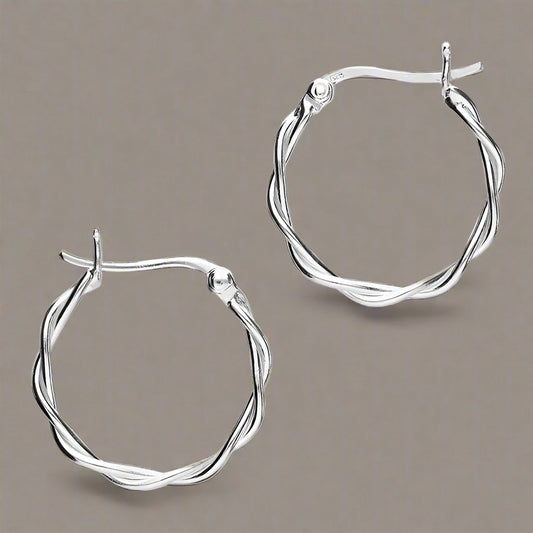 Sterling Silver 20mm Creole Hoop Twist Earrings