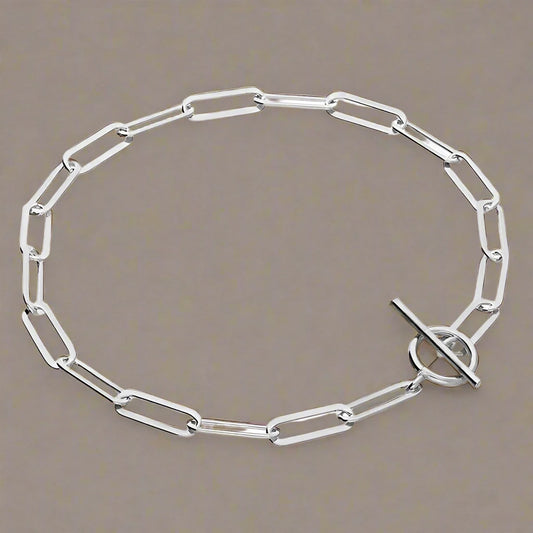 Sterling Silver 19cm Flat Oval T-Bar Bracelet