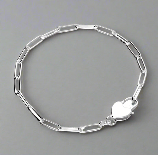 Sterling Silver 19cm Heart Padlock Bracelet