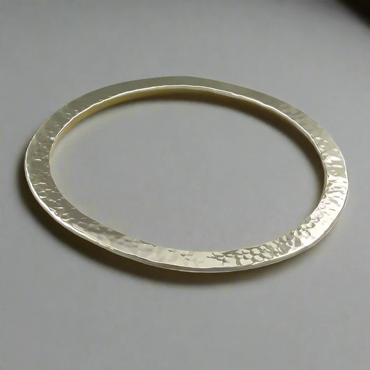 Sterling Silver Flat Heavy Hammered Bangle