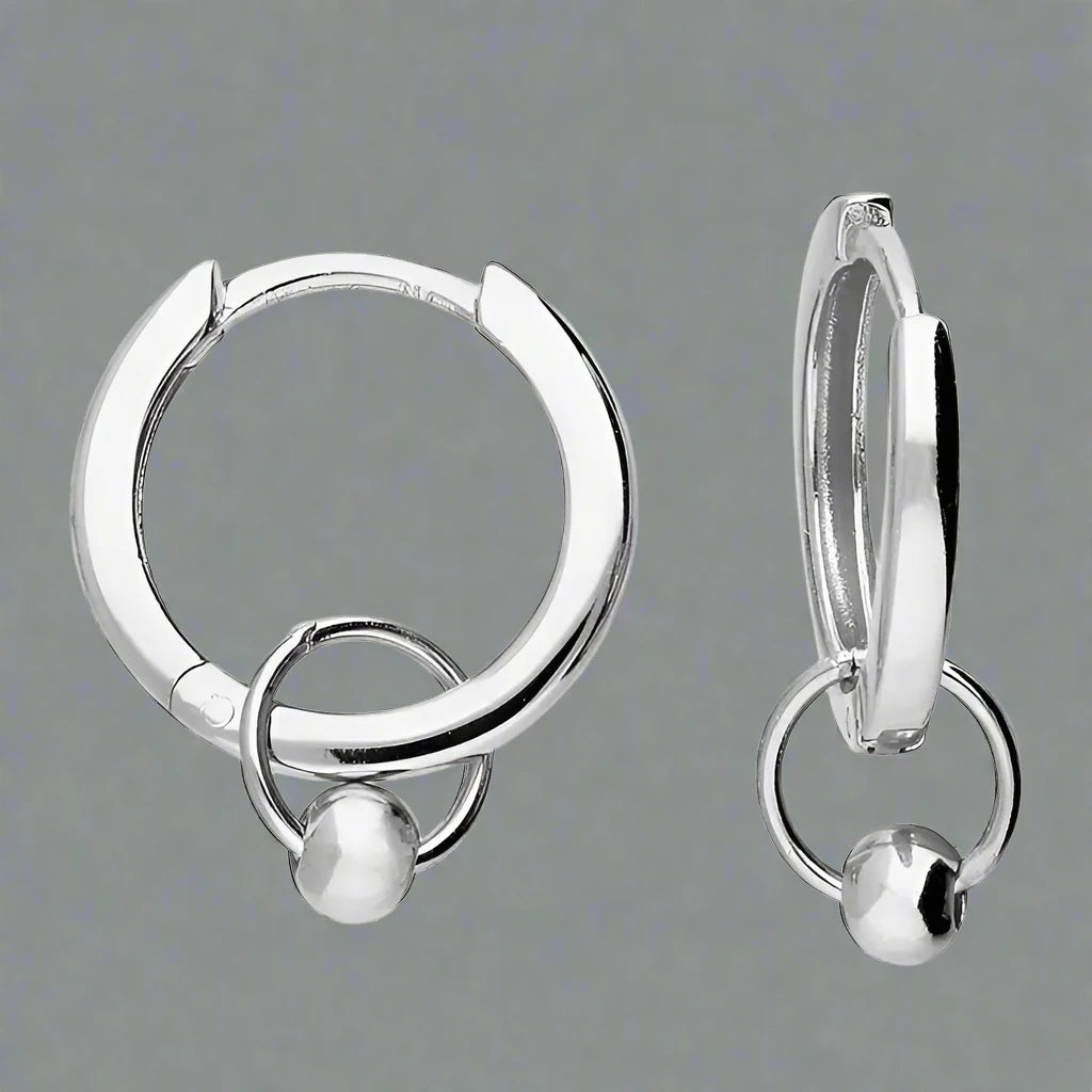 Sterling Silver ball drop hoop Earrings