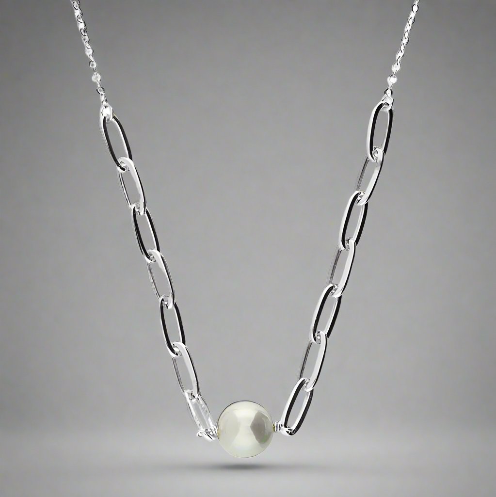 Sterling Silver Pearl Paperclip Necklace