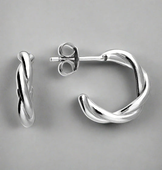 Sterling Silver Twisted Hoop Stud Earrings